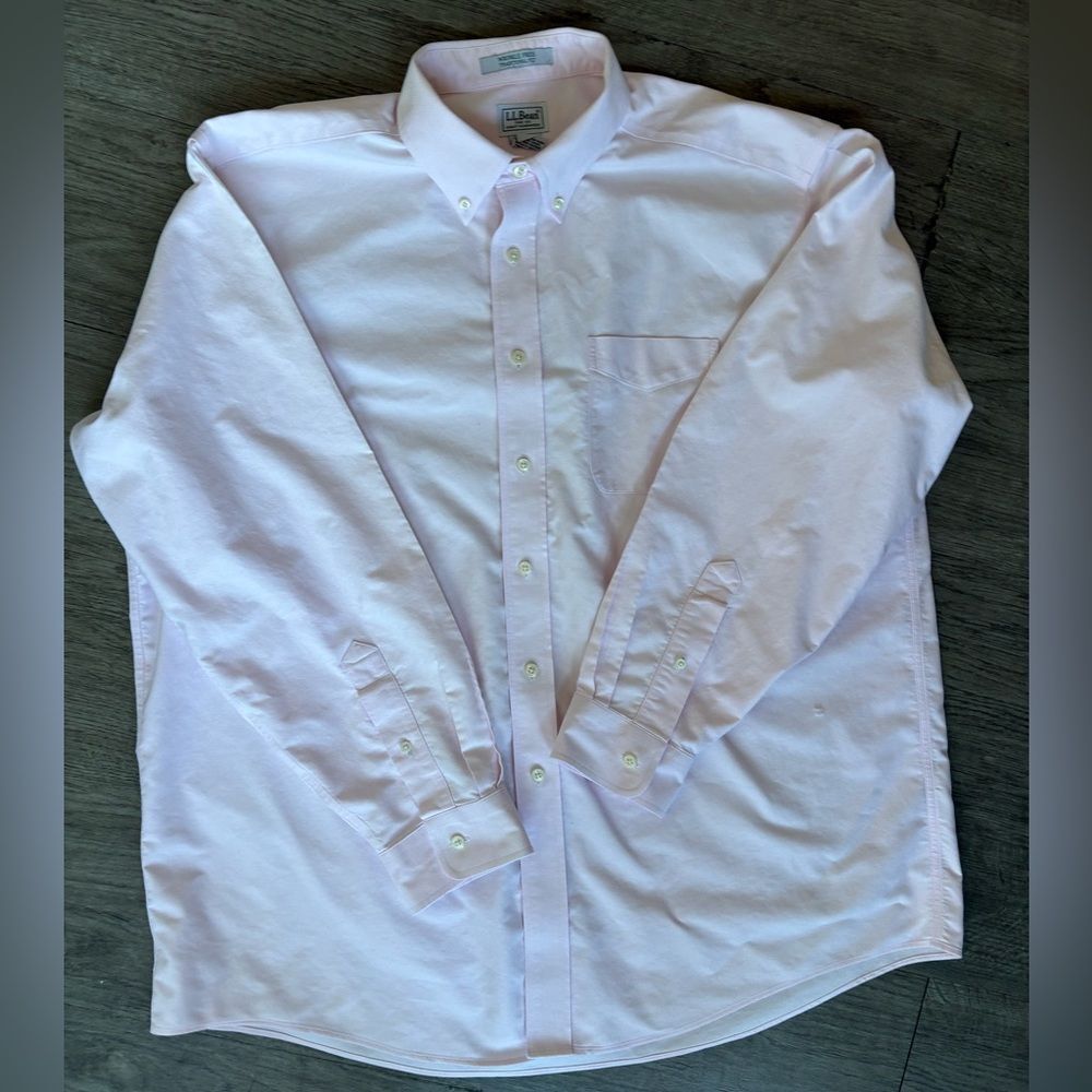 L.L.Bean Wrinkle Free Oxford Shirt Pink Button Down Traditional Fit 17.5